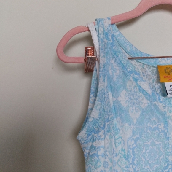 Ruby Rd. Blue and White Medallion Print Sleeveless Tank Maxi Dress Small Petite - Picture 8 of 10